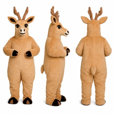 Reindeer Mascot Costume in Tan with Large Antlers Adult
