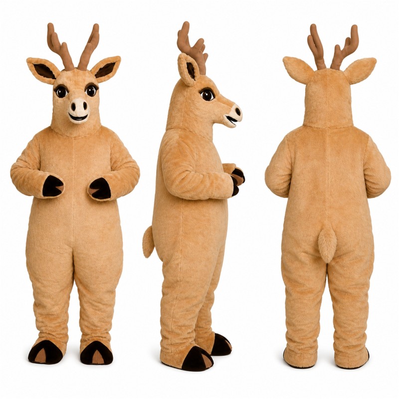 Reindeer Mascot Costume in Tan with Large Antlers Adult
