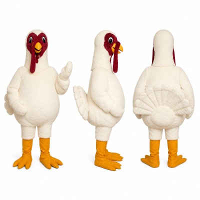 Turkey Mascot Costume in White with Red Wattle Adult