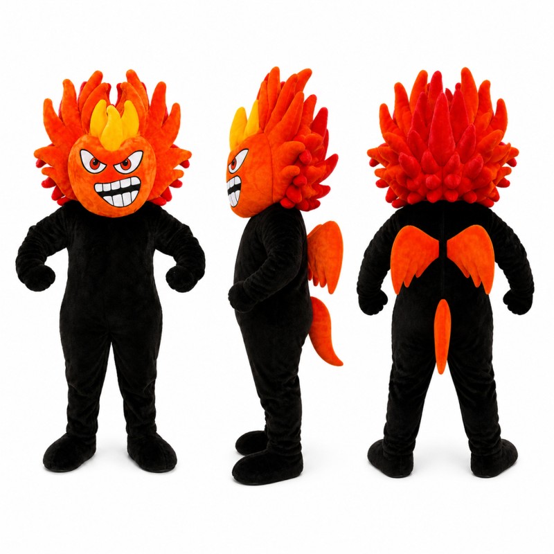 Flame Character Mascot Costume in Red and Black Adult