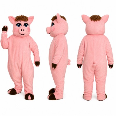 Pig Mascot Costume in Pink with Black Hooves Adult