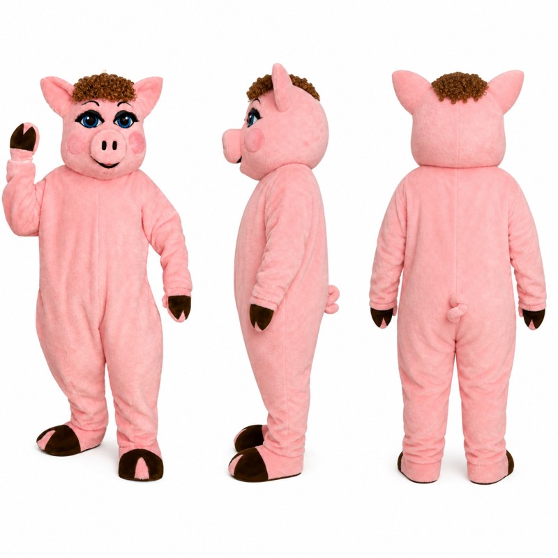 Pig Mascot Costume in Pink with Black Hooves Adult