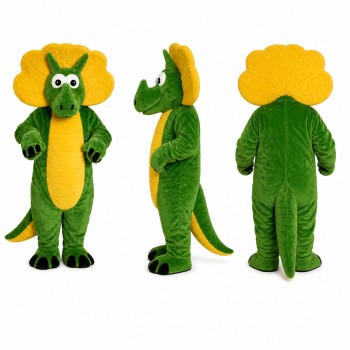 Triceratops Mascot Costume in Green with Yellow Frill Adult