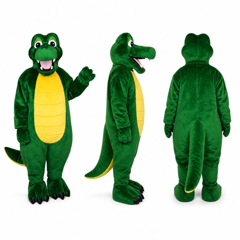 Crocodile Mascot Costume in Green with Yellow Belly Adult