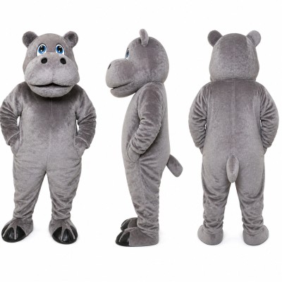 Hippo Mascot Costume in Gray with Blue Eyes Adult
