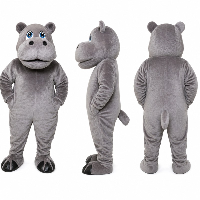 Hippo Mascot Costume in Gray with Blue Eyes Adult