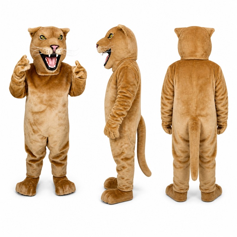 Cougar Mascot Costume in Tan with Roaring Face Adult