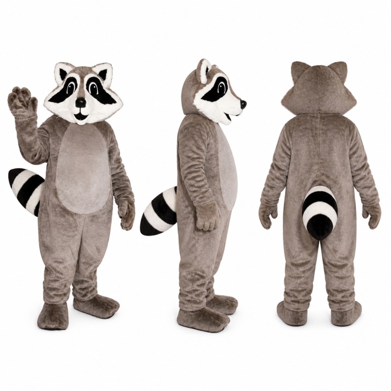 Raccoon Mascot Costume in Gray with Striped Tail Adult