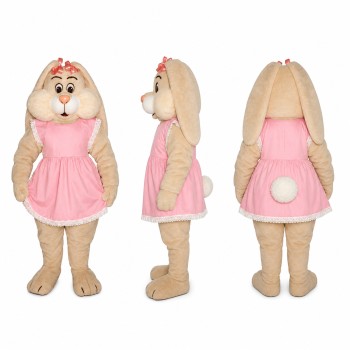 Rabbit Mascot Costume in Tan with Pink Dress Adult
