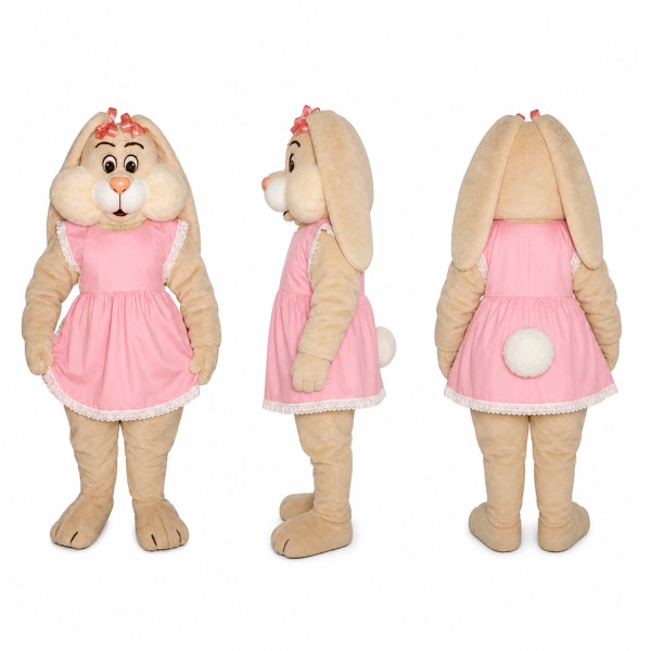 Rabbit Mascot Costume in Tan with Pink Dress Adult