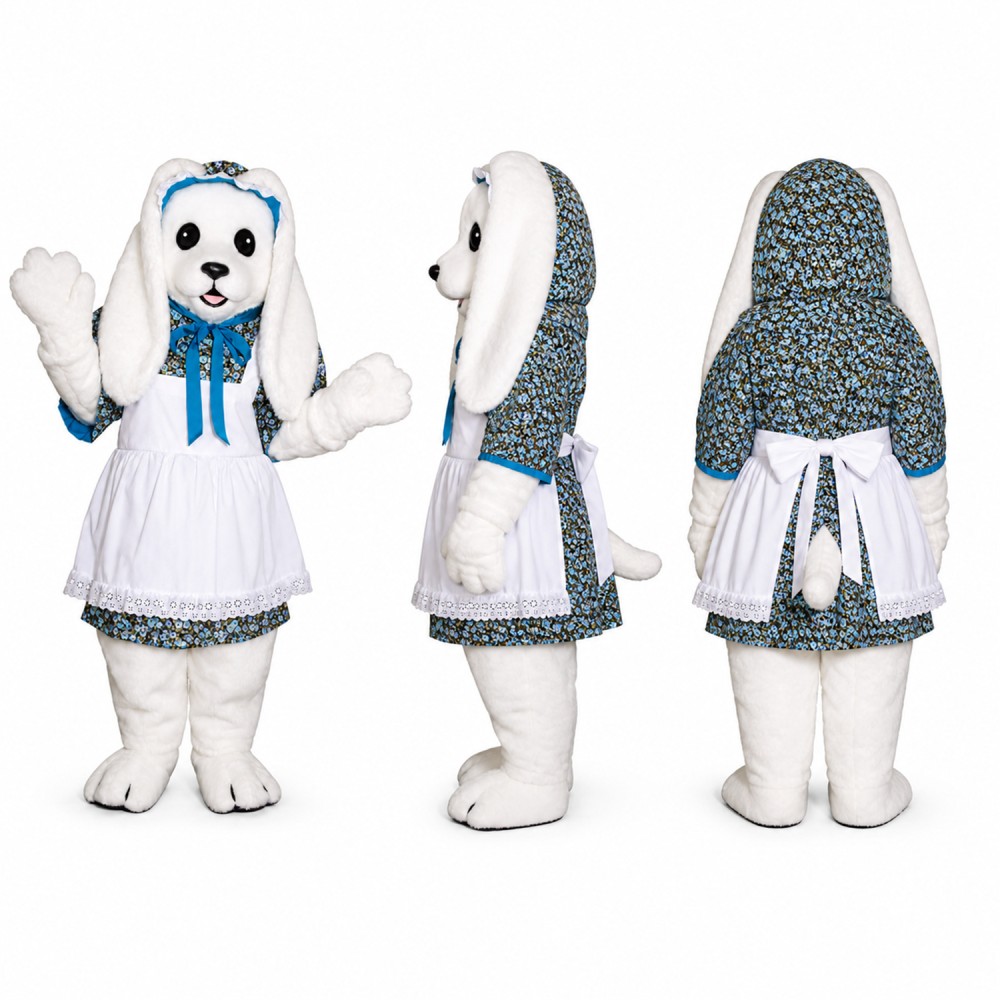 Rabbit Mascot Costume in White with Blue Winter Outfit Adult Rabbit Mascot Costume in White with Blue Winter Outfit Adult