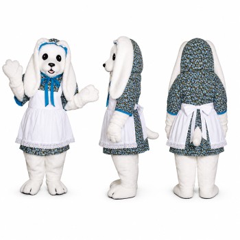 Rabbit Mascot Costume in White with Blue Winter Outfit Adult