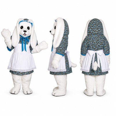 Rabbit Mascot Costume in White with Blue Winter Outfit Adult