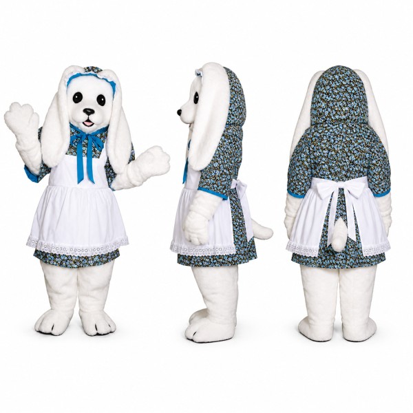 Rabbit Mascot Costume in White with Blue Winter Outfit Adult