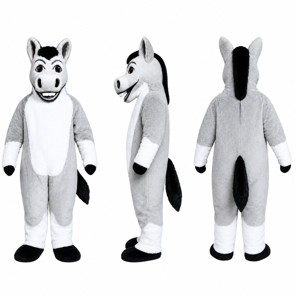 Zebra Mascot Costume in Gray and White with Black Stripes Adult
