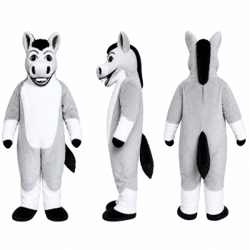 Zebra Mascot Costume in Gray and White with Black Stripes Adult