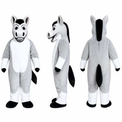 Zebra Mascot Costume in Gray and White with Black Stripes Adult