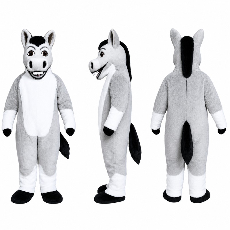 Zebra Mascot Costume in Gray and White with Black Stripes Adult