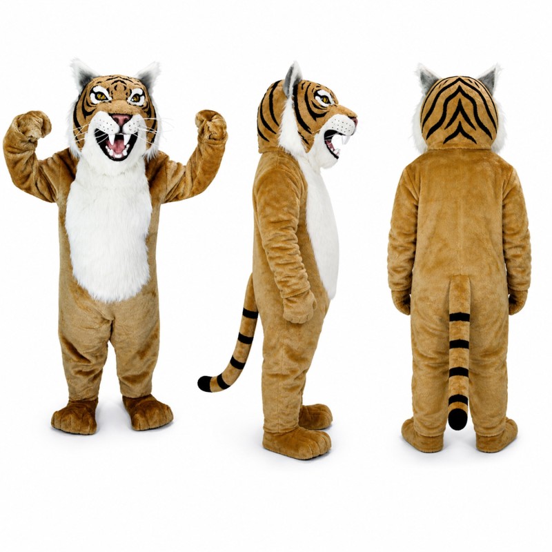 Tiger Mascot Costume in Brown with White Belly Adult