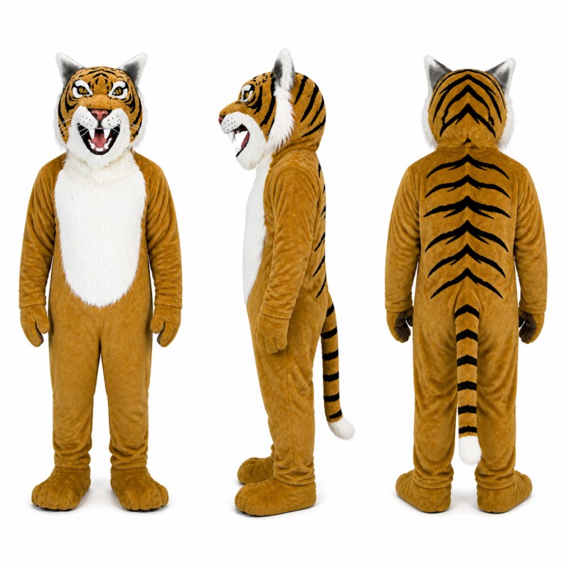 Tiger Mascot Costume in Tan with White Belly Adult