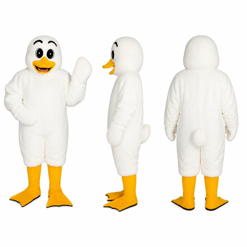 Duck Mascot Costume in White with Yellow Beak and Feet Adult