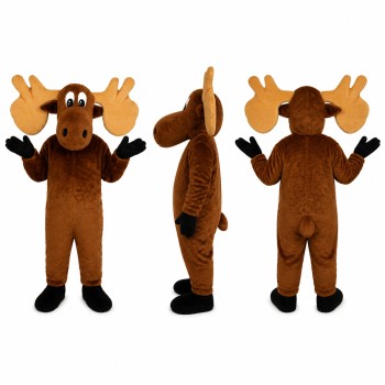 Moose Mascot Costume in Brown with Large Tan Antlers Adult