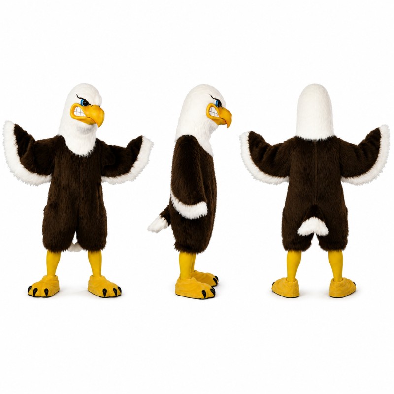 Bald Eagle Mascot Costume in Brown and White with Spread Wings Adult