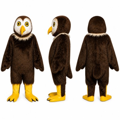 Owl Mascot Costume in Dark Brown with White Face Adult