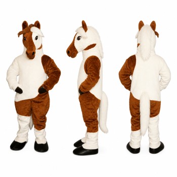 Horse Mascot Costume in Brown and White Patchwork Fur Adult