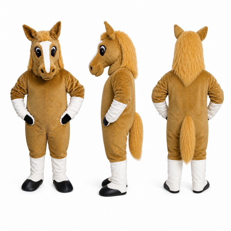 Horse Mascot Costume in Tan with Cream Belly Adult