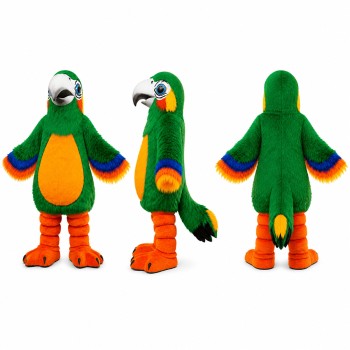Parrot Mascot Costume in Green with Rainbow Wings Adult