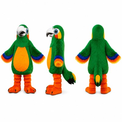 Parrot Mascot Costume in Green with Rainbow Wings Adult