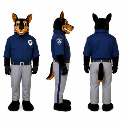 Police Dog Mascot Costume in Brown with Navy Uniform Adult