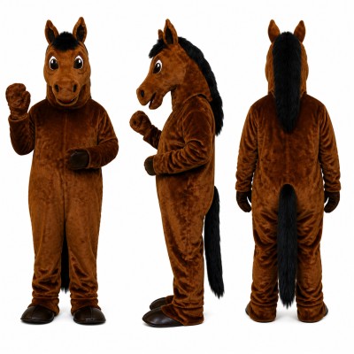Horse Mascot Costume in Brown with Black Mane Adult