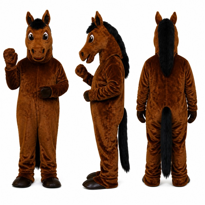 Horse Mascot Costume in Brown with Black Mane Adult