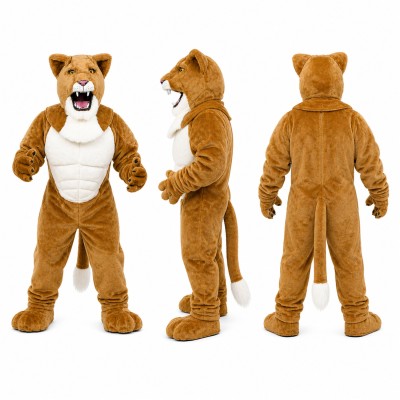 Lion Mascot Costume in Golden Brown with White Chest Adult