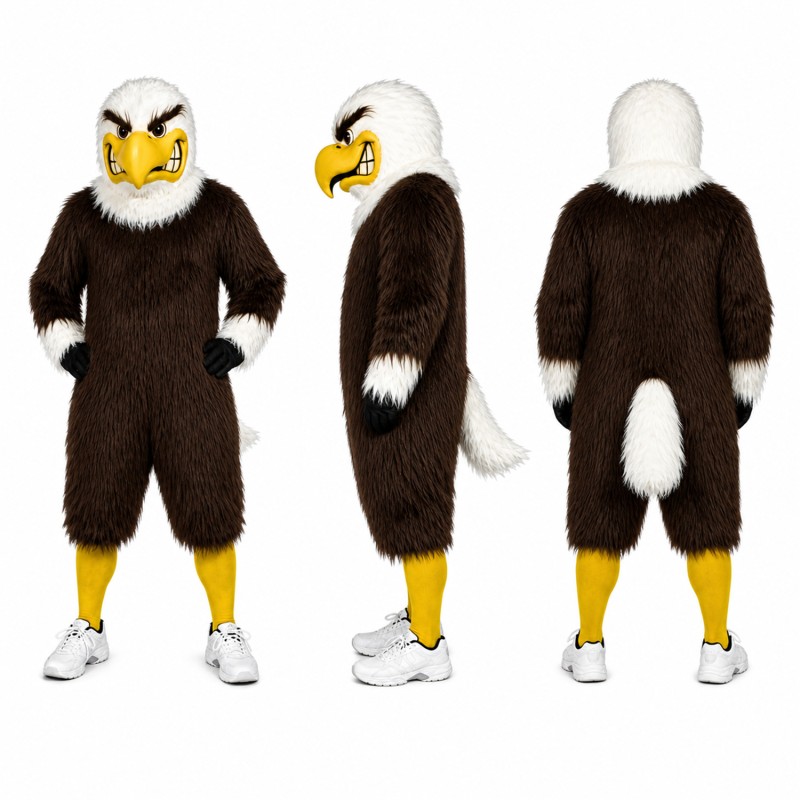 Bald Eagle Mascot Costume in Brown and White with Athletic Outfit Adult