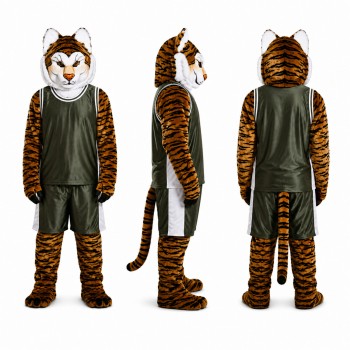 Tiger Mascot Costume in Orange and Black with Green Tank Top Adult