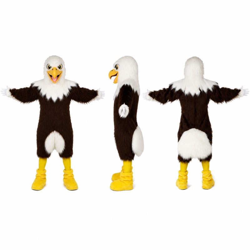 Bald Eagle Mascot Costume in Brown and White with Spread Wings Adult