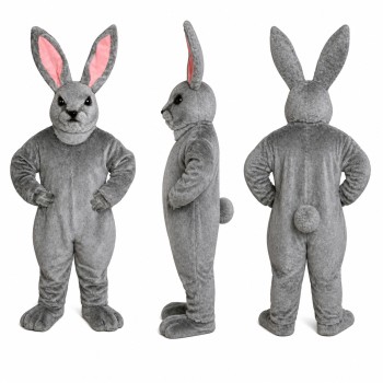 Rabbit Mascot Costume in Gray with Pink Ears Adult