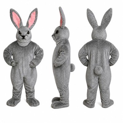 Rabbit Mascot Costume in Gray with Pink Ears Adult
