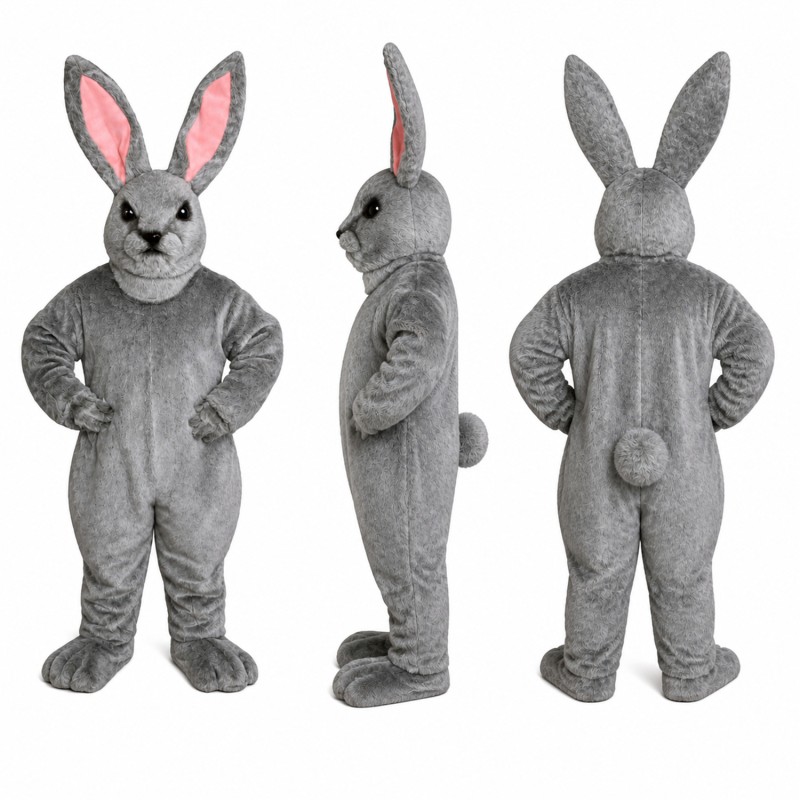Rabbit Mascot Costume in Gray with Pink Ears Adult
