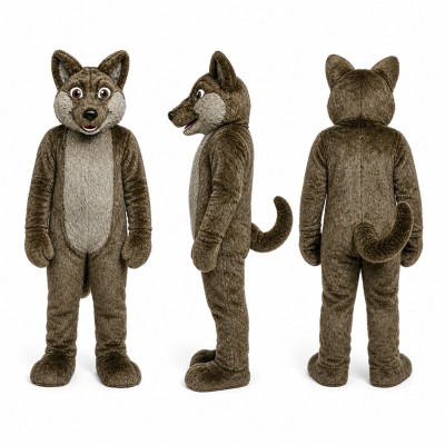 Wolf Mascot Costume in Gray and Brown Adult