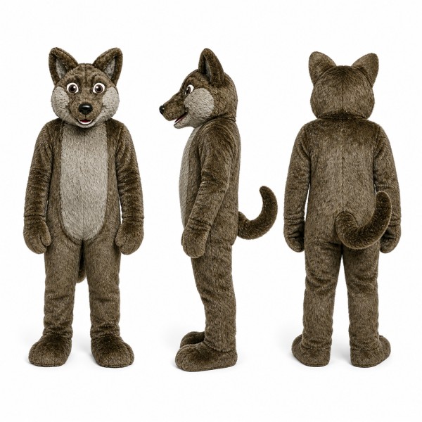 Wolf Mascot Costume in Gray and Brown Adult