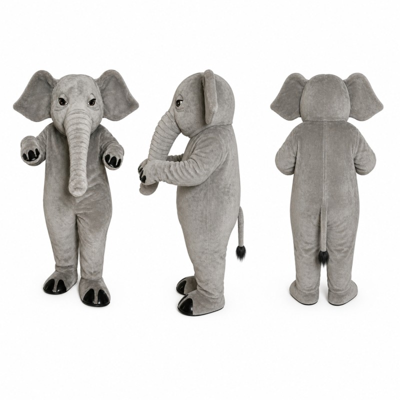 Elephant Mascot Costume in Gray with Long Trunk Adult