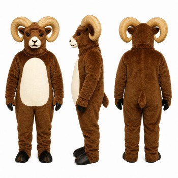Ram Mascot Costume in Brown with Curled Horns Adult