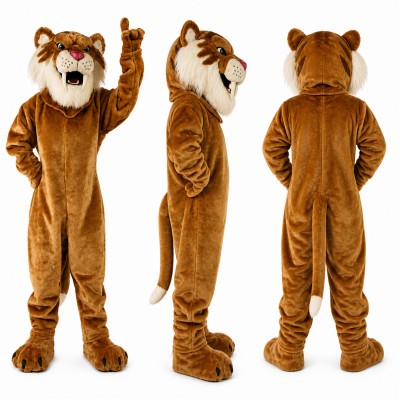 Tiger Mascot Costume in Golden Brown with Roaring Face Adult