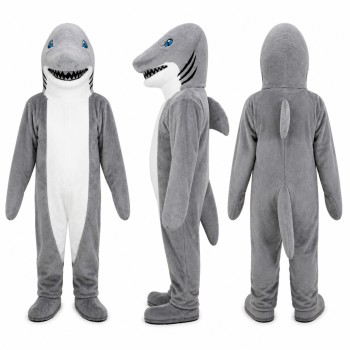 Shark Mascot Costume in Gray and White with Toothy Grin Adult