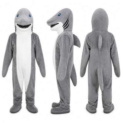 Shark Mascot Costume in Gray and White with Toothy Grin Adult