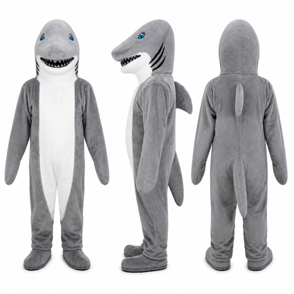 Shark Mascot Costume in Gray and White with Toothy Grin Adult